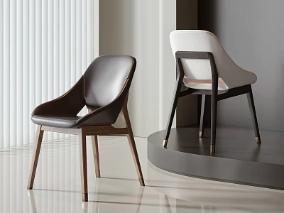 Modern Minimalist Dining Chairs With Brown White Leather Seats And Wooden Legs 3d model