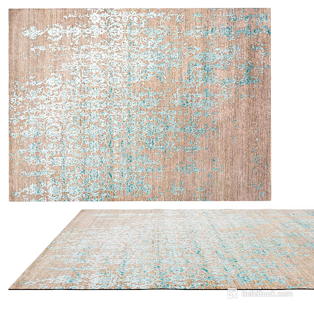 Soft Square Rug With Light Brown And Turquoise Abstract Pattern For Living Room 3d model