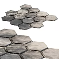 Hexagonal Gray Stone Pavers With Pebble Filling Outdoor Ground Pattern Design 3d model