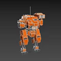 Orange Mechanical Robot Character With Detailed Leg Structure And Weapon System 3d model