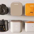 Various Modern Kitchen Appliances With Sleek Design Including Rice Cookers And Pressure Cookers