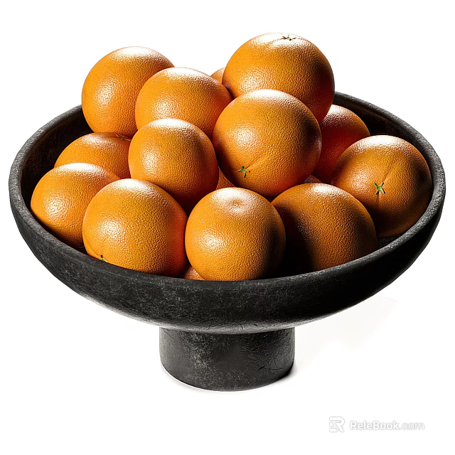 Fresh Ripe Juicy Oranges Arranged in a Black Bowl on White Background 3d model 