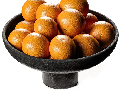 Fresh Ripe Juicy Oranges Arranged in a Black Bowl on White Background 3d model