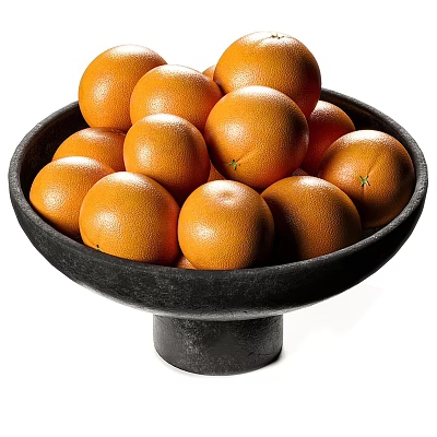 Fresh Ripe Juicy Oranges Arranged in a Black Bowl on White Background 3d model