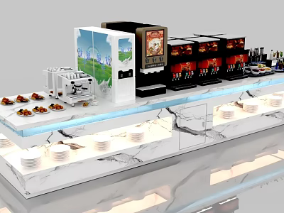Elegant Banquet Hall Buffet Station With Marble Countertop And Food Beverage Displays 3d model