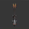 Mythical Creature Sculpture With Gray Fur Orange Flaming Horns In Standing Pose