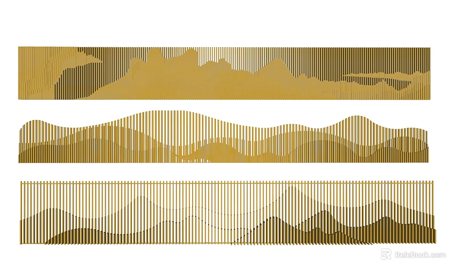 Modern Elegant Feature Wall Design With Gold Metal Stripes And Geometric Patterns 3d model