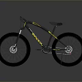 Black Sandman Bicycle with Yellow Stripes and Large Tires on Gray Background
