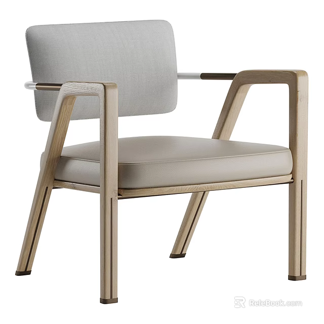 Modern Minimalist Accent Chair With Light Wood Frame And Beige Fabric Cushion 3d model 