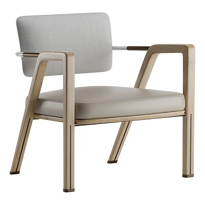 Modern Minimalist Accent Chair With Light Wood Frame And Beige Fabric Cushion 3d model