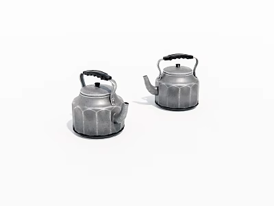 Two Traditional Silver Kettles With Black Handles And Textured Surface For Daily Use 3d model