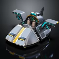 Futuristic Spaceship 3D Model with Silver Body Yellow Stripes Blue Lights and Open Cockpit Design