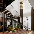 Modern Living And Dining Room Interior Design With Wooden Paneling Yellow Armchair And TV Wall