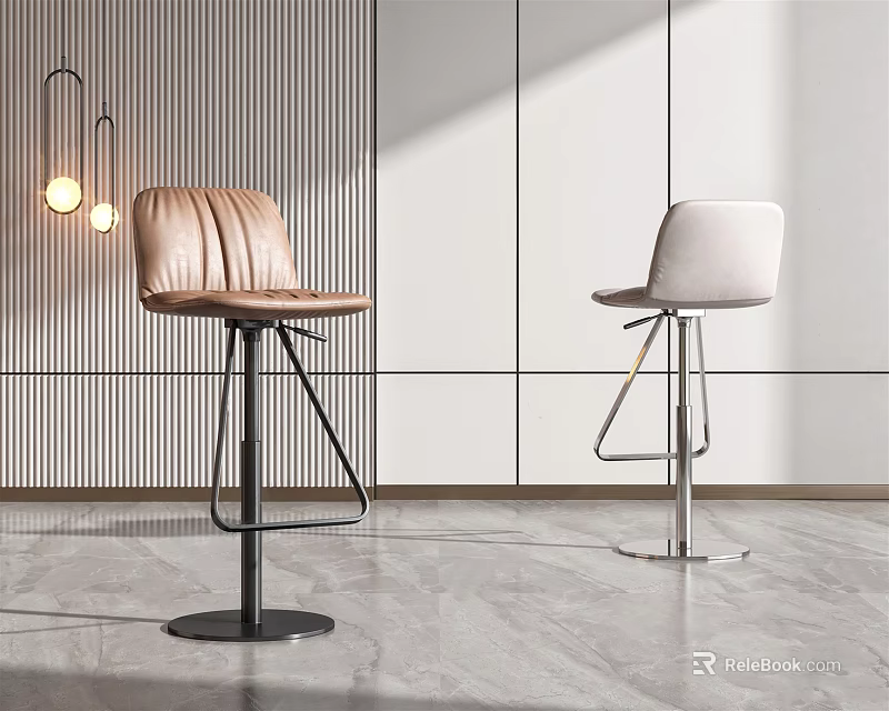Modern Bar Stools With Leather And Upholstered Seats In Contemporary Interior 3d model 