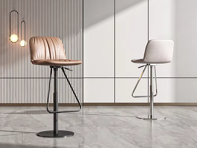 Modern Bar Stools With Leather And Upholstered Seats In Contemporary Interior 3d model