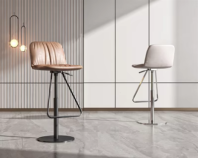Modern Bar Stools With Leather And Upholstered Seats In Contemporary Interior 3d model