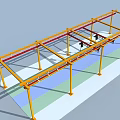 Industrial Gantry Crane Equipment with Yellow Frame Red Beams and Lifting Hooks