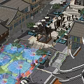 Traditional Commercial Street With Classical Architecture Central Plaza Colorful Fountain And Pedestrian Walkways