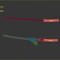 Traditional Japanese Katanas With Red And Silver Blades And Decorative Handles
