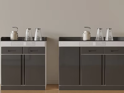Modern Dark Gray Sideboards With Drawers Cabinets Kettle And Glass Jars On Top 3d model