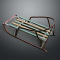 Vintage Sled With Retro Design Rustic Metal Frame And Colorful Wooden Slats