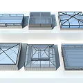 Various Modern Skylight Structures With Glass Panels And Metal Frames 3d model