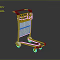 Silver Frame Hand Cart With Black Handle White Wheels And Metal Mesh Basket
