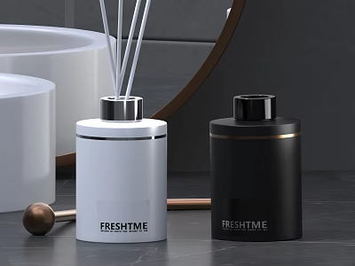Fresh Time Reed Diffuser White Black Bottles With Modern Design Metallic Accents Bathroom Countertop 3d model
