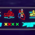 Vibrant Neon Decorative Lights With Sport Activity Icons And Colorful Patterns Design
