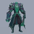 Fantasy Man In Green And Purple Armor With Glowing Accents And Long Robes
