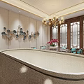 Modern Chinese Teahouse Corridor With Decorative Paintings Marble Floor And Wooden Elements