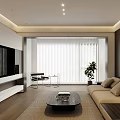 Modern Living Dining Room With Pendant Lights TV Wall Sofa And Wooden Table