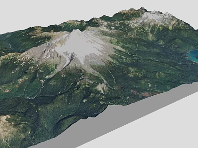 Beautiful Mountain Landscape With Snow Capped Peak And Lush Green Forest 3d model