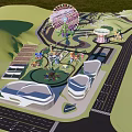 Fun Children's Play Area With Ferris Wheel Carousel Green Space And Modern Buildings