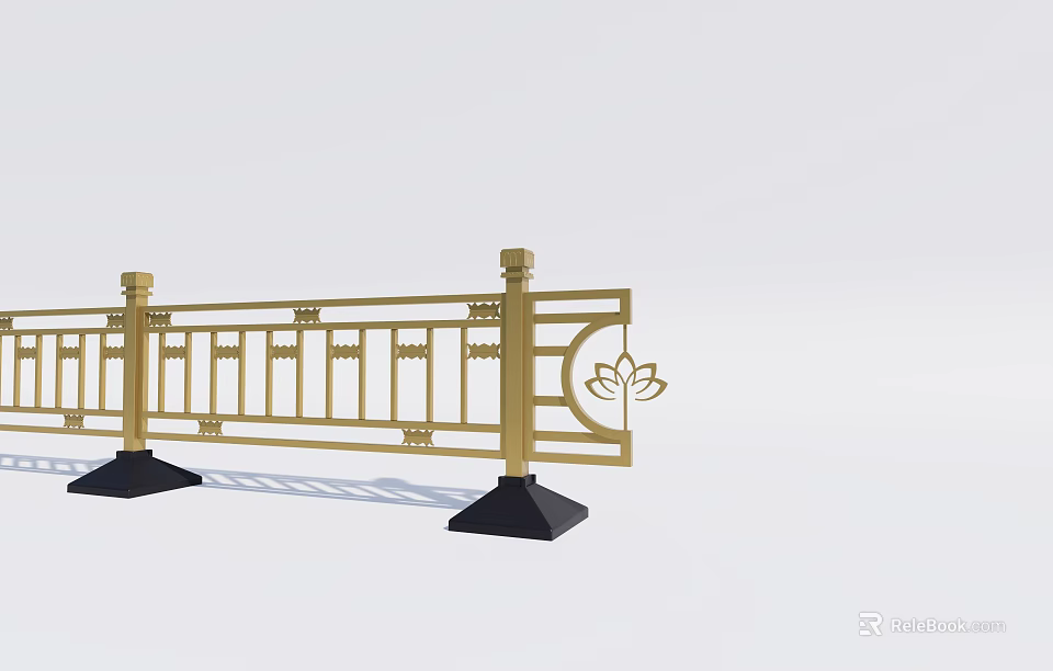 Golden Decorative Railing With Lotus Pattern And Black Base Design 3d model 