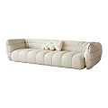 Plush Cream Leather Sectional Sofa With Stitched Design And Decorative Cushions
