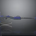 Blue Mechanical Tool With Sickle Shaped Blade And Long Metallic Rod