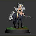 Centaur With White Hair Horns Black Bikini Holding Sword On Green Yellow Base With Stones