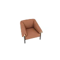 Modern Brown Leather Upholstered Lounge Armchair With Dark Solid Wood Frame And Elegant Brass Details