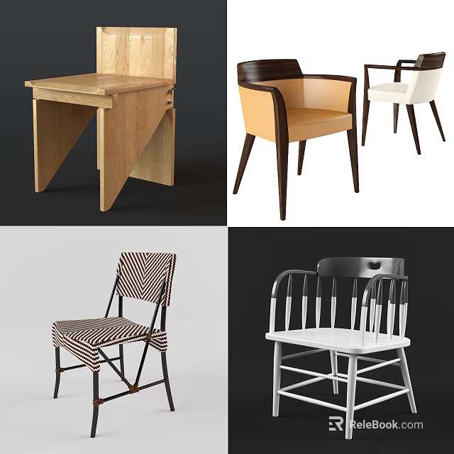 Various Modern Accent Chairs With Wooden Frames Patterned Fabric And Minimalist Designs 3d model 