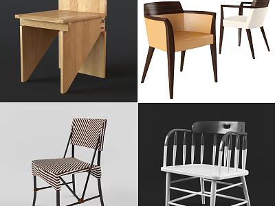 Various Modern Accent Chairs With Wooden Frames Patterned Fabric And Minimalist Designs 3d model