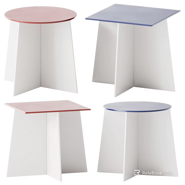 Modern Side Tables With Square And Round Tops Red And Blue Colors And White Frames 3d model 