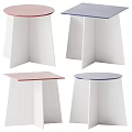 Modern Side Tables With Square And Round Tops Red And Blue Colors And White Frames