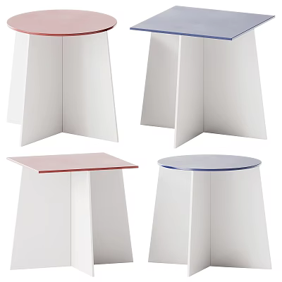 Modern Side Tables With Square And Round Tops Red And Blue Colors And White Frames 3d model