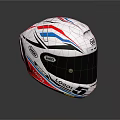 Silver Motorcycle Racing Helmet With Blue Red Stripes And Transparent Visor