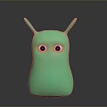 Cute Green 3D Rendered Cartoon Monster With Two Antennae And Big Eyes