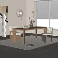 Modern Dining Table Set With Wooden Frame Upholstered Chairs And Decorative Vase