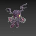 Purple Aquatic Octopus with Yellow Eyes and Red and Green Tentacles in 3D Model Design