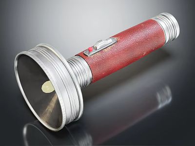 Vintage Flashlight with Red Leather Handle and Silver Metal Retro Design 3d model