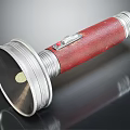 Vintage Flashlight with Red Leather Handle and Silver Metal Retro Design